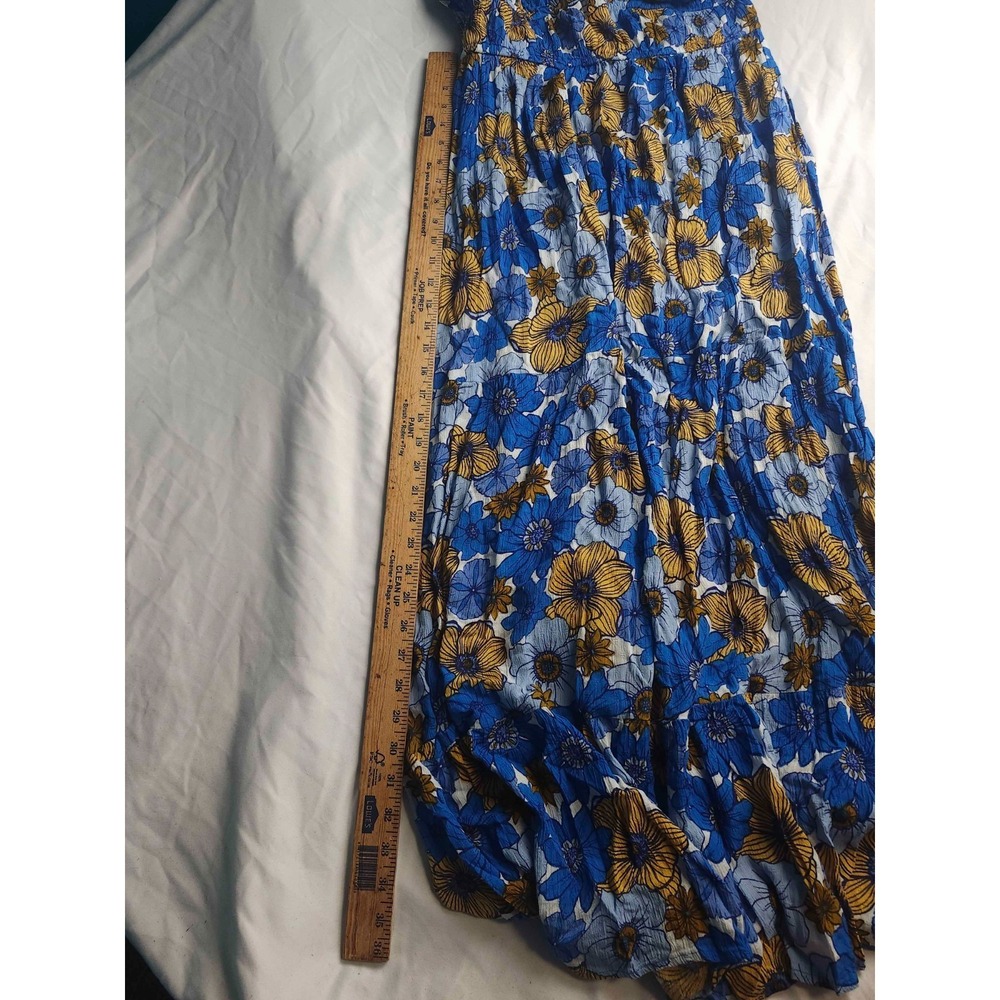 BOG Collective Maxi Dress Womens Medium Blue Floral Tiered Smocked Sleeveless - Picture 2 of 5